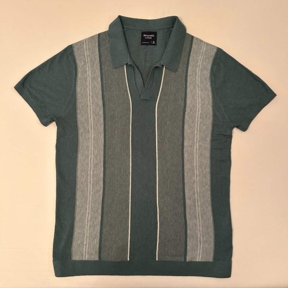 Abercrombie & Fitch Sweater Knit Striped Johnny Collar Sweater Polo Shirt